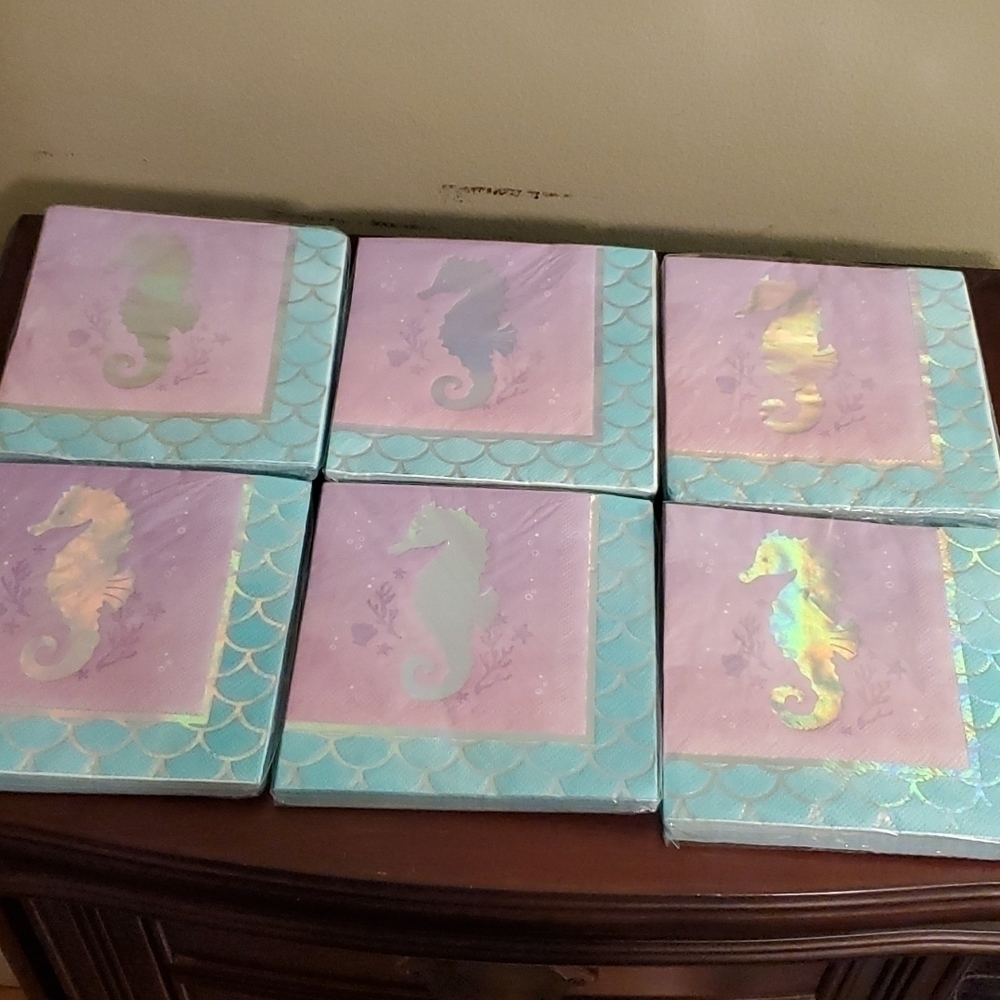 Seahorse Mermaid Scale Party Napkins 6 Packs New